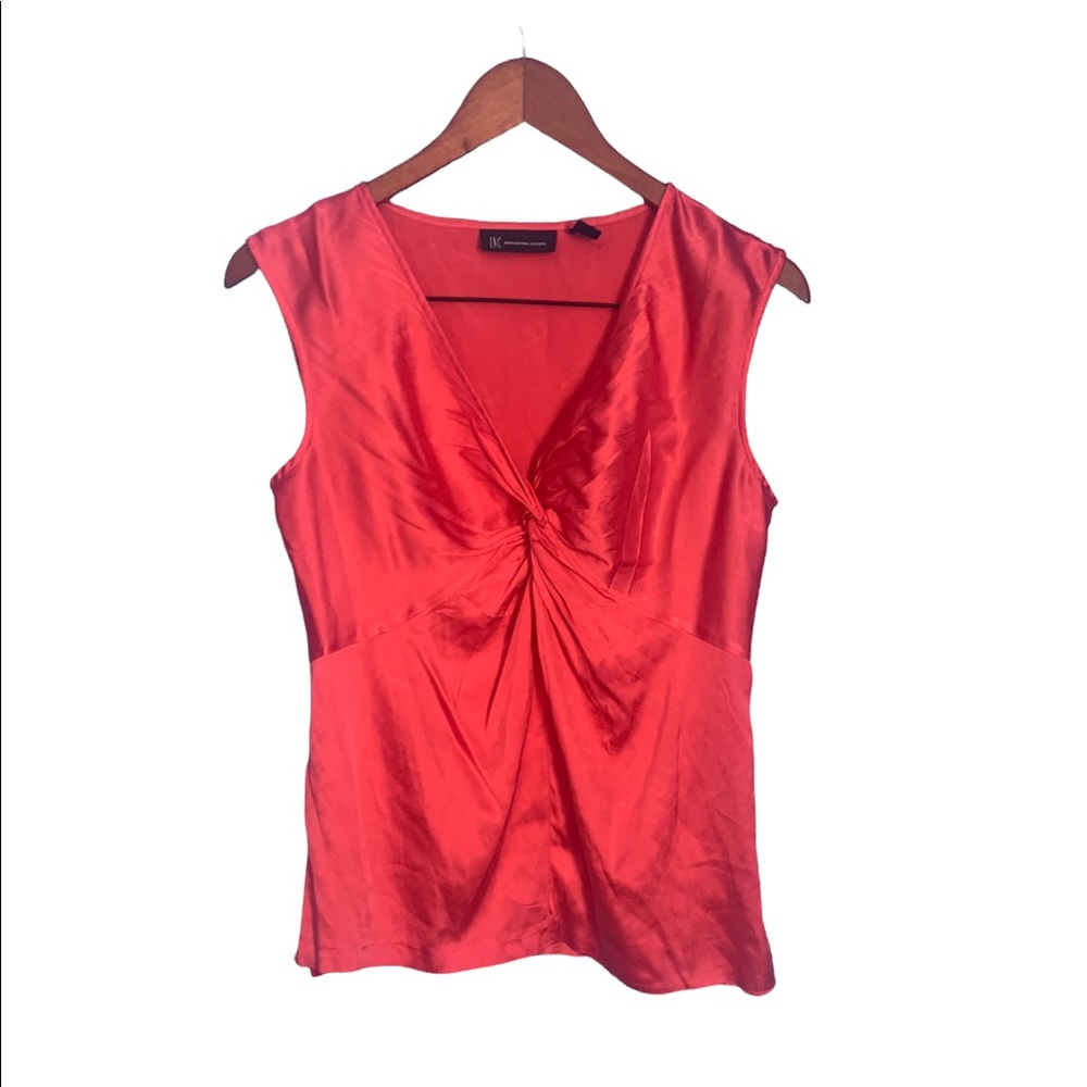 INC International Concepts Coral Silk Knot Front Top Size 6